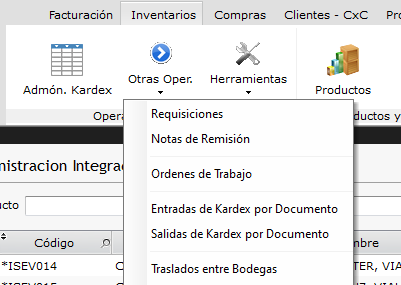 Menú Inventarios