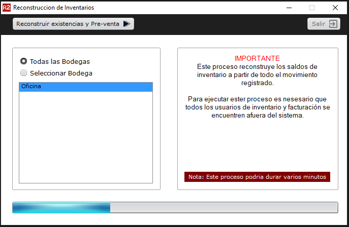 Reconstrucción de existencias