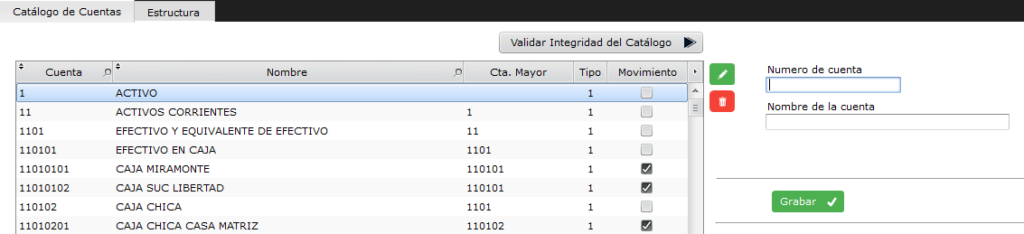 Admón. catalogo de cuentas