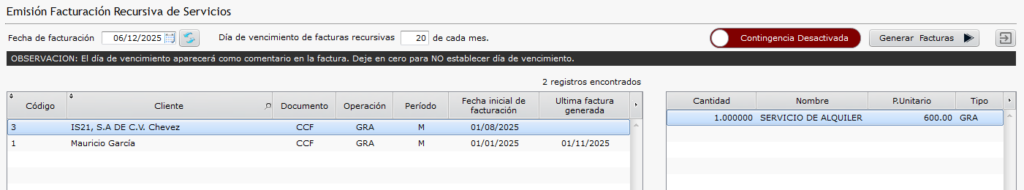Ppal emisión factura recursiva